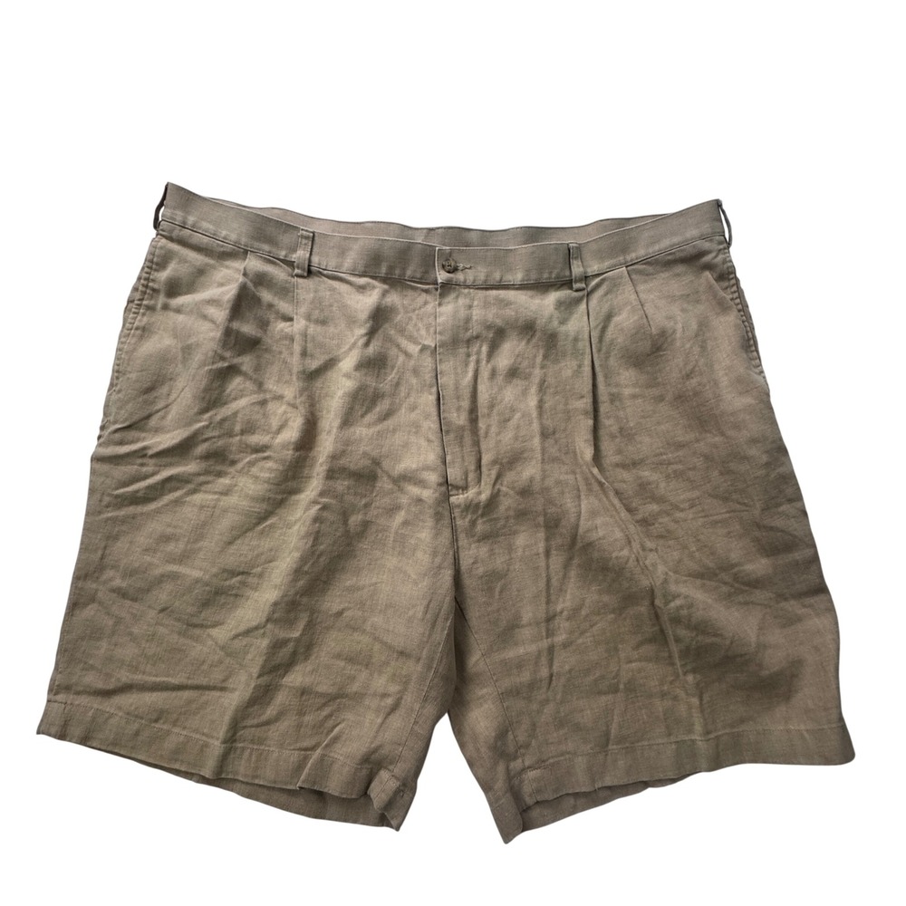 Jos. A. Bank Travelers Collection Mens 48 Tan 100% Linen Pleated Shorts Khaki